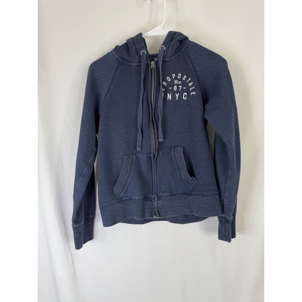 Y2K Aeropostale NYC Full Zip Hoodie Sweatshirt Size Medium Blue UEC Casual